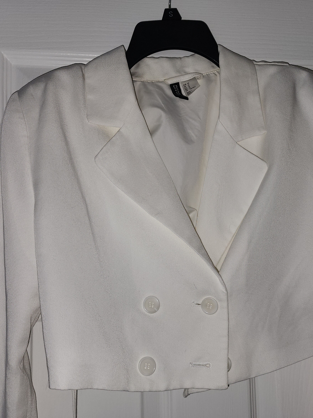 H&M White Cropped Double-Breasted Blazer Jacket